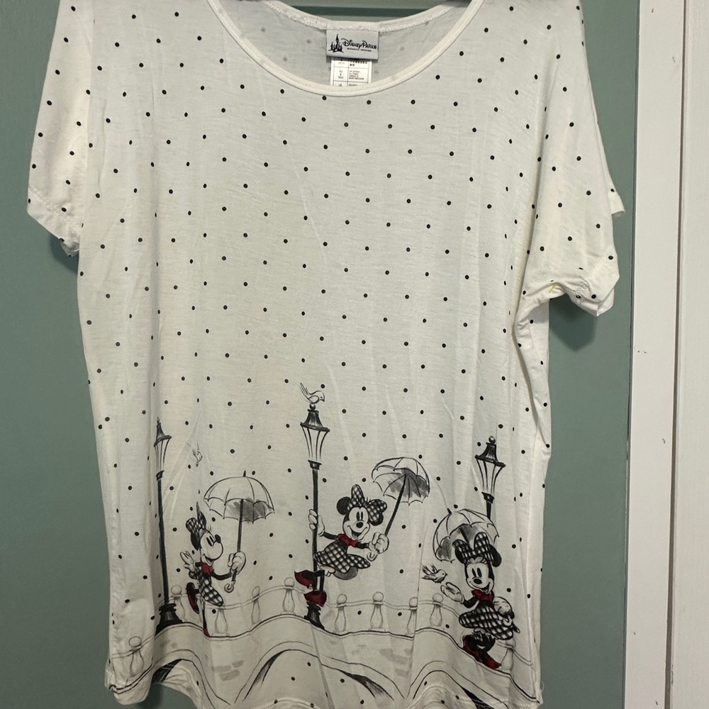 Disney Parks Authentic Original Minnie Mouse Singing In The Rain Polka Dot Top